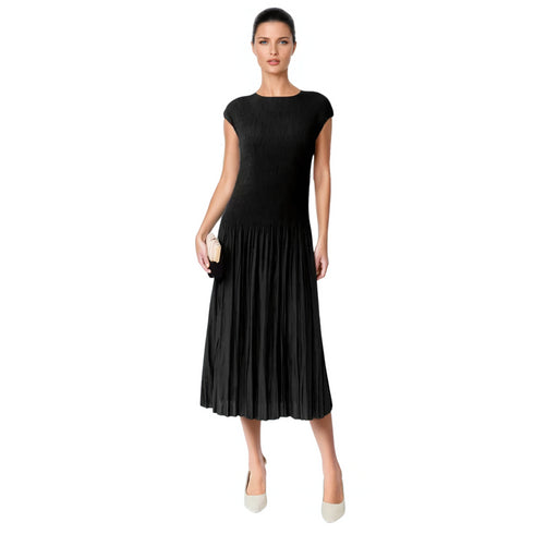 Sleeveless Elegant Pleated Knit Midi Dress – DR1570